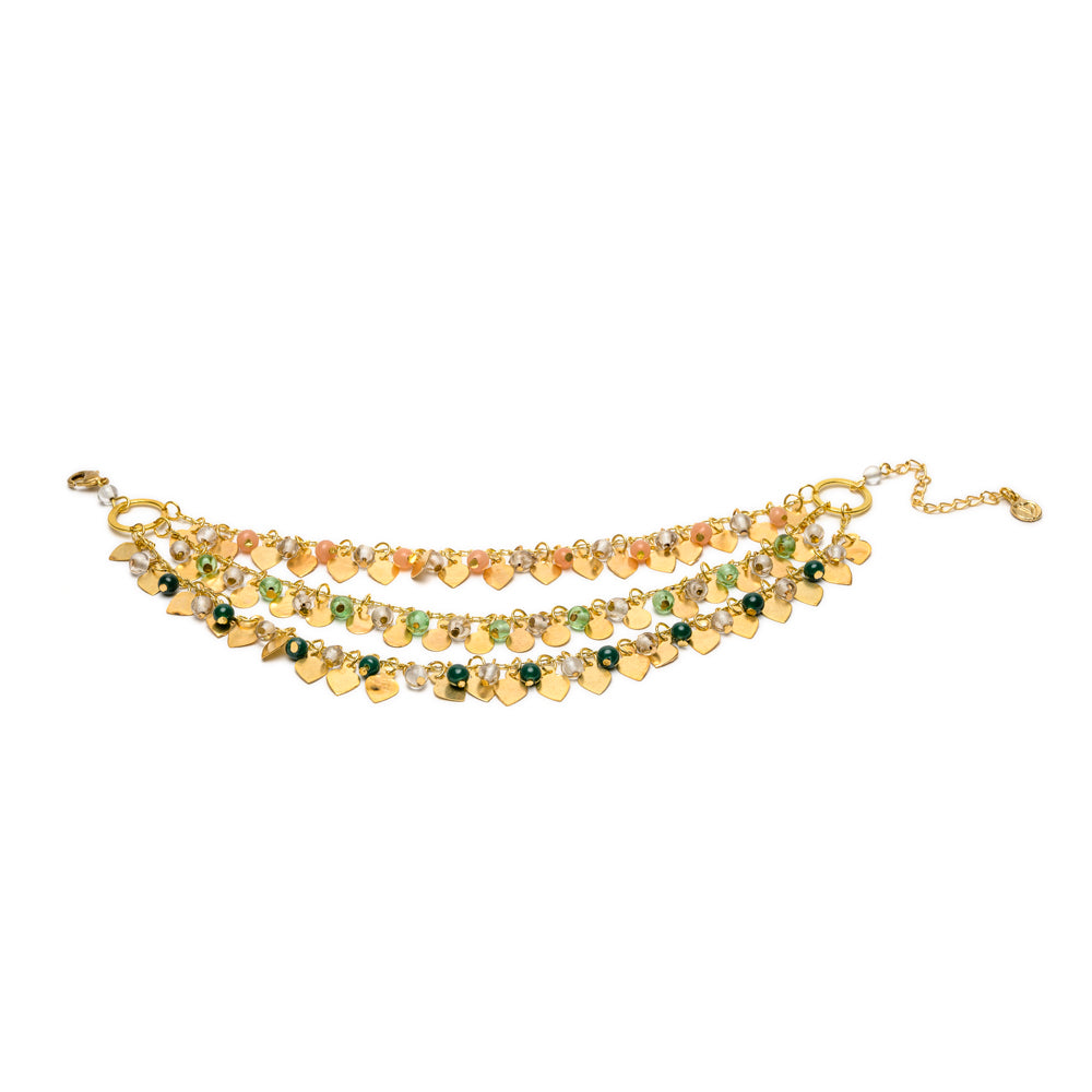 CAVIGLIERA 3 FILI MINI SFERE CUORI