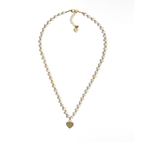 COLLANA FILO PERLE CUORE PIATTO GOLD