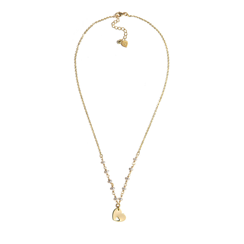 COLLANA PERLE E CUORE BUCATO GOLD