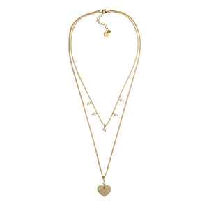 COLLANA 2 CATENE PERLE E CUORE GOLD