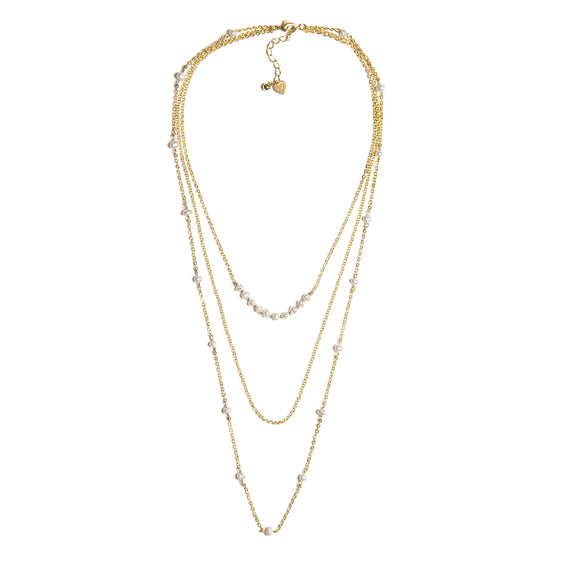 COLLANA 3 CATENE MIX PERLE GOLD