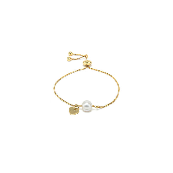 BRACCIALE REGOLABILE CUORE E PERLA GOLD