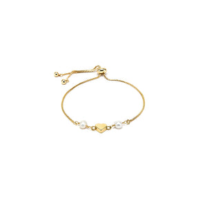 BRACCIALE REGOLABILE CUORE DUE PERLE GOLD