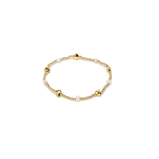 BRACCIALE ELASTICO CUORE/PERLA GOLD